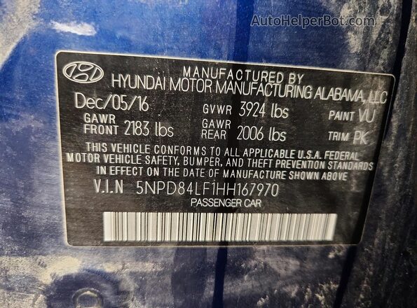 5NPD84LF1HH167970 2017 HYUNDAI ELANTRA Blue 