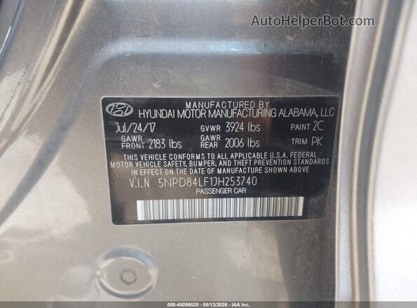 5NPD84LF1JH253740 2018 HYUNDAI ELANTRA Gray Շարժիչի բաժամունքի տեսք