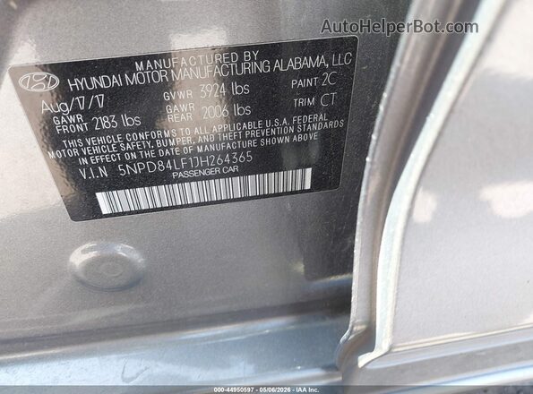 5NPD84LF1JH264365 2018 HYUNDAI ELANTRA Серый Вид подкапотного пространства