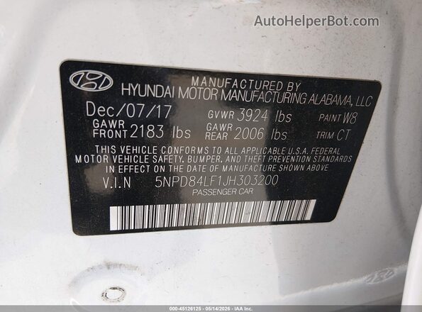 5NPD84LF1JH303200 2018 HYUNDAI ELANTRA White Widok komory silnika