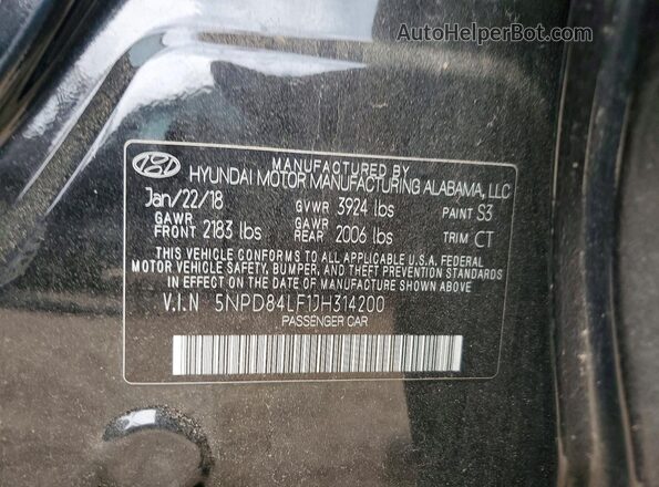 5NPD84LF1JH314200 2018 HYUNDAI ELANTRA Black 