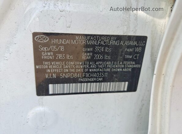 5NPD84LF1KH403511 2019 HYUNDAI ELANTRA White 