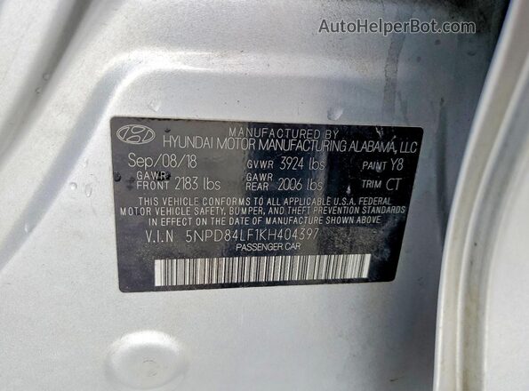 5NPD84LF1KH404397 2019 HYUNDAI ELANTRA Silver Vista del compartimento del motor