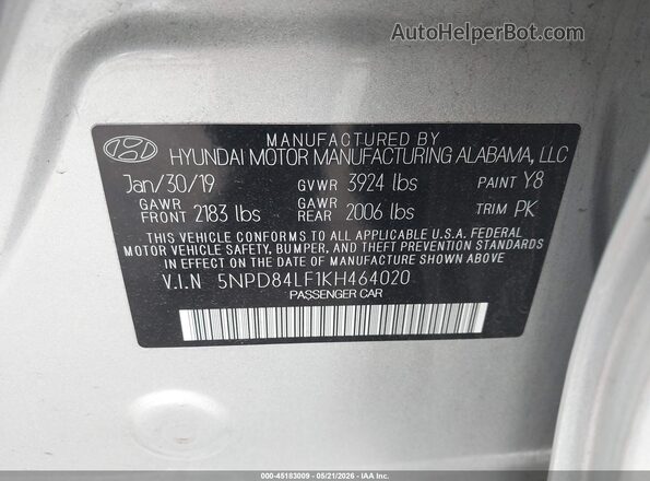 5NPD84LF1KH464020 2019 HYUNDAI ELANTRA Silver Вид підкапотного простору