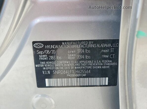 5NPD84LF1LH625564 2020 HYUNDAI ELANTRA Silver 