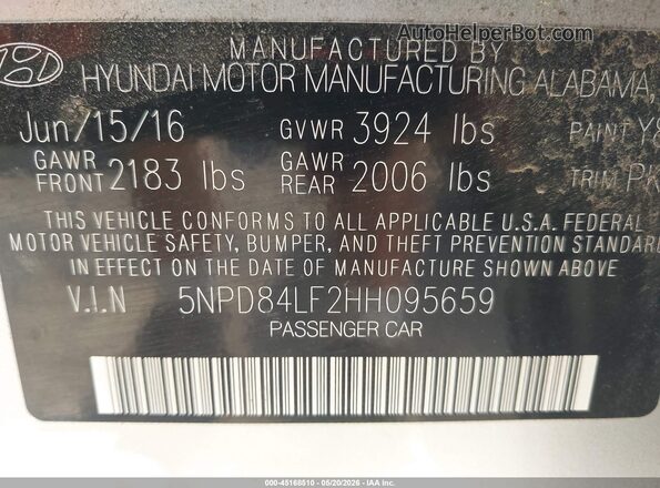 5NPD84LF2HH095659 2017 HYUNDAI ELANTRA Silver Вид підкапотного простору