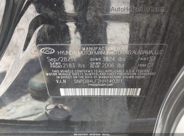5NPD84LF2HH140311 2017 HYUNDAI ELANTRA Black Շարժիչի բաժամունքի տեսք