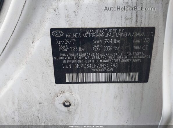 5NPD84LF2JH241788 2018 HYUNDAI ELANTRA White 