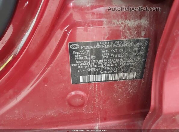 5NPD84LF2JH279263 2018 HYUNDAI ELANTRA Red 