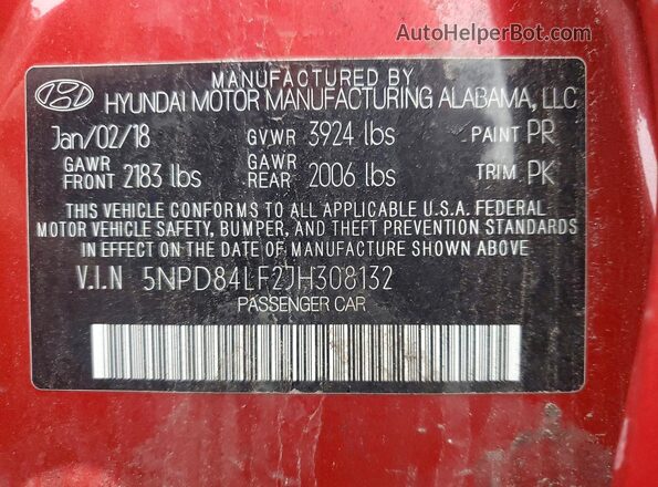 5NPD84LF2JH308132 2018 HYUNDAI ELANTRA Красный Вид подкапотного пространства