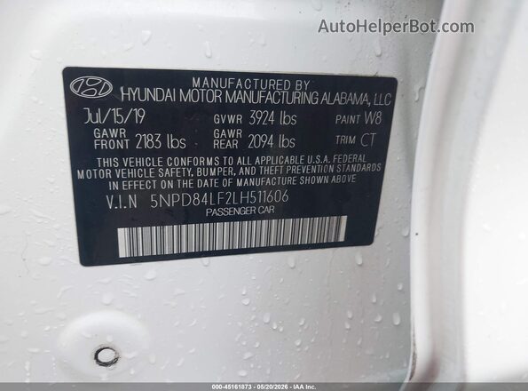 5NPD84LF2LH511606 2020 HYUNDAI ELANTRA White Engine compartment view