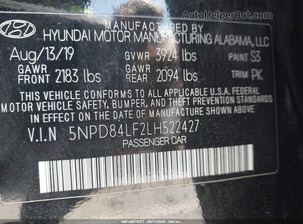 5NPD84LF2LH522427 2020 HYUNDAI ELANTRA Black 