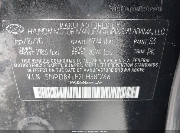 5NPD84LF2LH581266 2020 HYUNDAI ELANTRA Black Vista del compartimento del motor