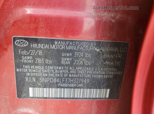 5NPD84LF3JH327949 2018 HYUNDAI ELANTRA Red Вид підкапотного простору