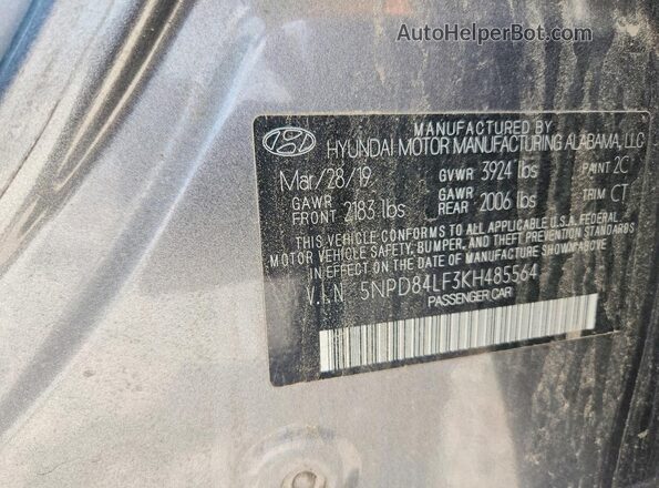 5NPD84LF3KH485564 2019 HYUNDAI ELANTRA Gray 