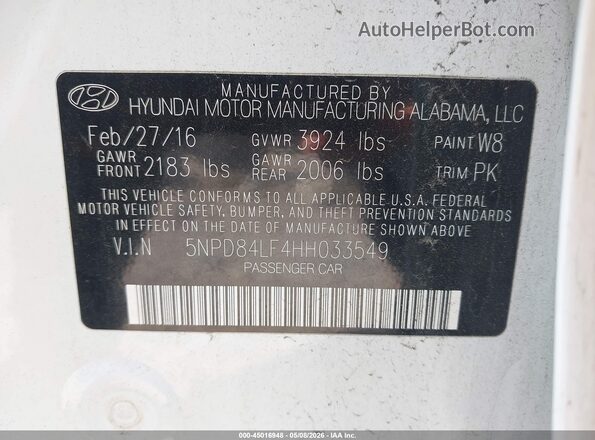 5NPD84LF4HH033549 2017 HYUNDAI ELANTRA White Вид підкапотного простору