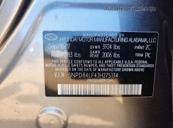 5NPD84LF4JH275134 2018 HYUNDAI ELANTRA Gray 