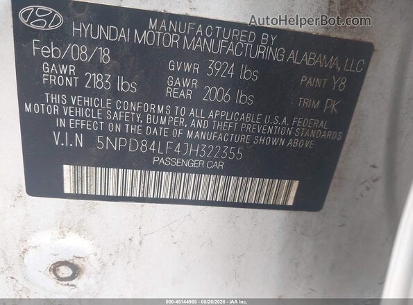5NPD84LF4JH322355 2018 HYUNDAI ELANTRA Silver ძრავის განყოფილების ხედი