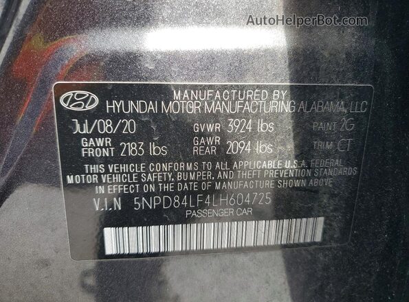 5NPD84LF4LH604725 2020 HYUNDAI ELANTRA Charcoal 