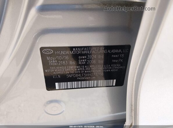 5NPD84LF5HH073266 2017 HYUNDAI ELANTRA Silver Widok komory silnika