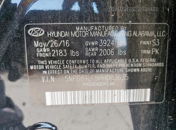 5NPD84LF5HH083635 2017 HYUNDAI ELANTRA Black 