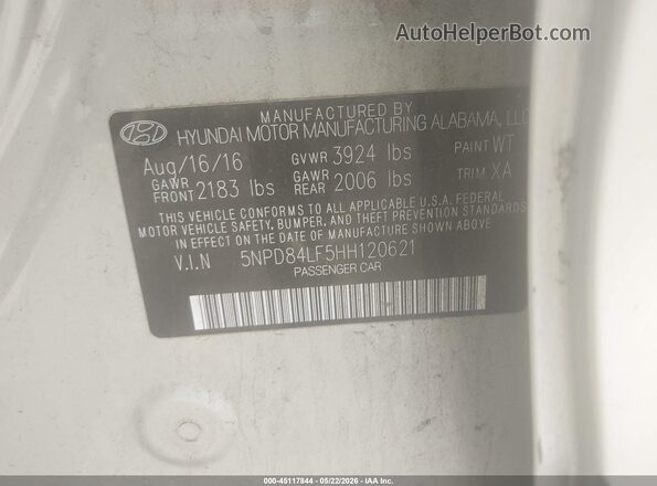 5NPD84LF5HH120621 2017 HYUNDAI ELANTRA Серебряный Вид подкапотного пространства