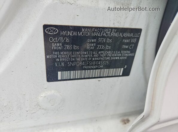 5NPD84LF5HH145325 2017 HYUNDAI ELANTRA White Շարժիչի բաժամունքի տեսք