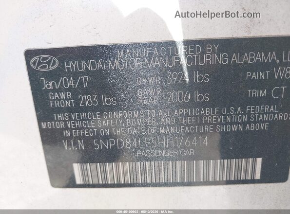 5NPD84LF5HH176414 2017 HYUNDAI ELANTRA White 