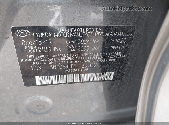 5NPD84LF5JH307606 2018 HYUNDAI ELANTRA Gray Вид підкапотного простору