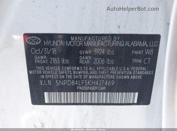5NPD84LF5KH427469 2019 HYUNDAI ELANTRA White Շարժիչի բաժամունքի տեսք