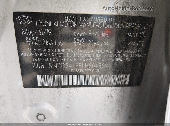 5NPD84LF5LH504889 2020 HYUNDAI ELANTRA Silver ძრავის განყოფილების ხედი