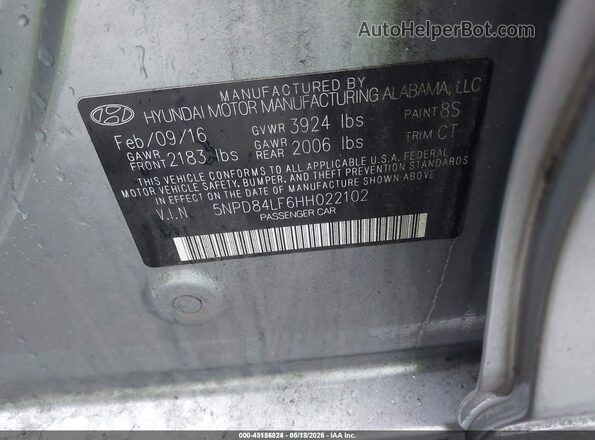 5NPD84LF6HH022102 2017 HYUNDAI ELANTRA Серебряный Вид подкапотного пространства