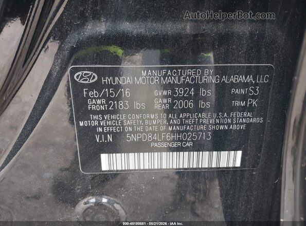 5NPD84LF6HH025713 2017 HYUNDAI ELANTRA Черный Вид подкапотного пространства