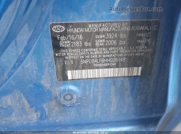 5NPD84LF6HH026148 2017 HYUNDAI ELANTRA Blue 