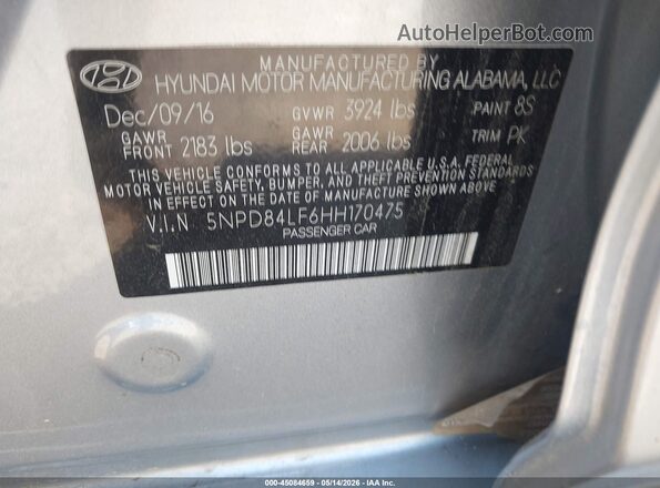 5NPD84LF6HH170475 2017 HYUNDAI ELANTRA Gray Engine compartment view