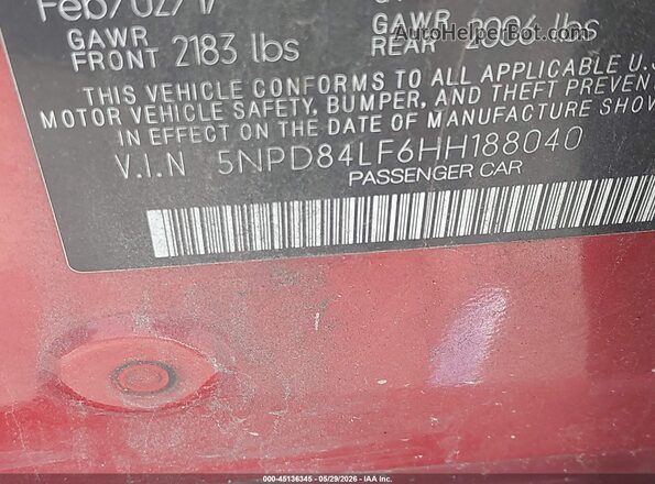 5NPD84LF6HH188040 2017 HYUNDAI ELANTRA Red Engine compartment view