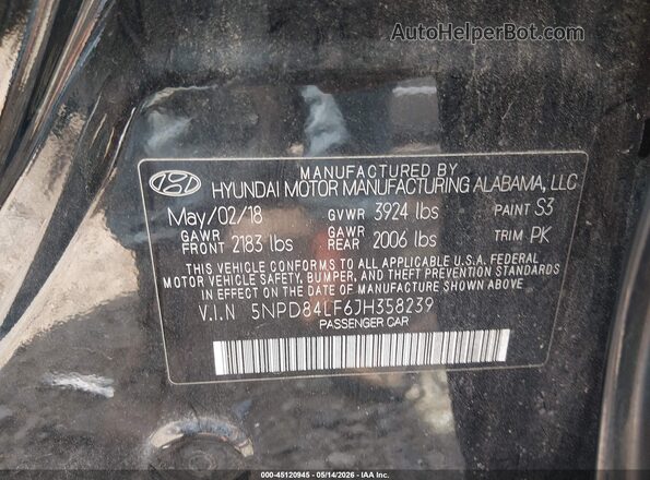 5NPD84LF6JH358239 2018 HYUNDAI ELANTRA Black 