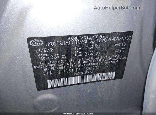 5NPD84LF6JH386297 2018 HYUNDAI ELANTRA Silver 