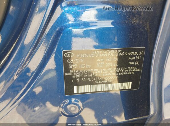 5NPD84LF6LH558539 2020 HYUNDAI ELANTRA Blue ძრავის განყოფილების ხედი