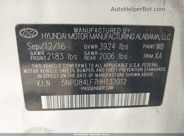 5NPD84LF7HH132012 2017 HYUNDAI ELANTRA Белый 