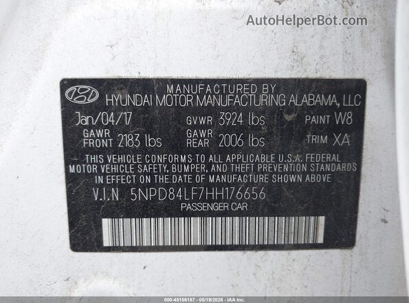 5NPD84LF7HH176656 2017 HYUNDAI ELANTRA White 