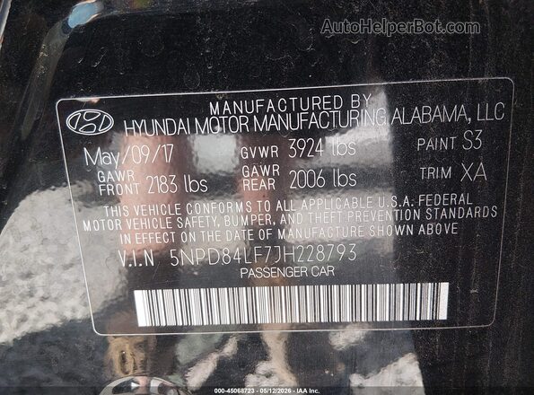 5NPD84LF7JH228793 2018 HYUNDAI ELANTRA Black ძრავის განყოფილების ხედი