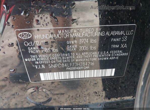 5NPD84LF7JH284216 2018 HYUNDAI ELANTRA Black ძრავის განყოფილების ხედი