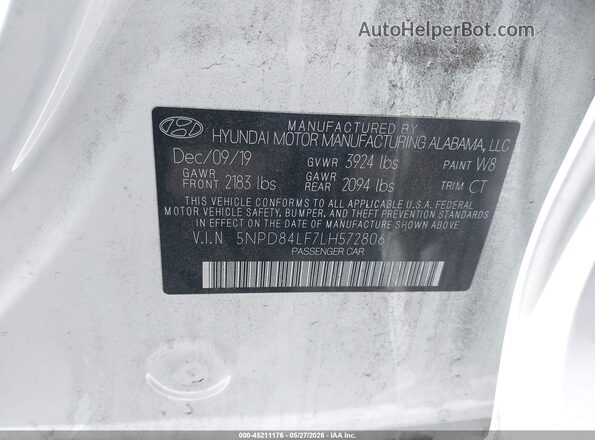 5NPD84LF7LH572806 2020 HYUNDAI ELANTRA White 