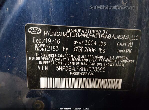 5NPD84LF8HH028595 2017 HYUNDAI ELANTRA Blue Вид підкапотного простору