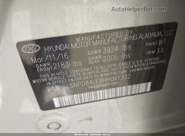 5NPD84LF8HH041332 2017 HYUNDAI ELANTRA Silver Вид підкапотного простору