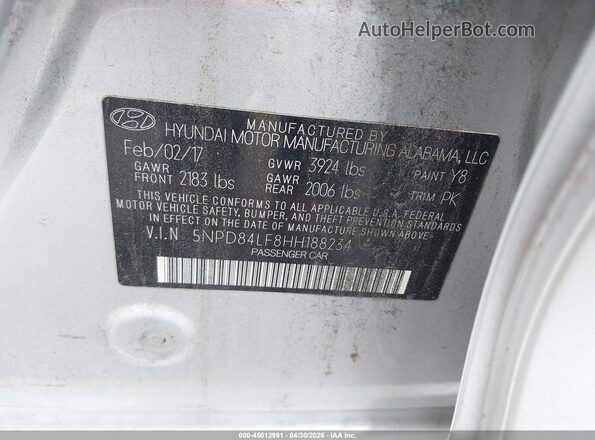 5NPD84LF8HH188234 2017 HYUNDAI ELANTRA Серебряный Вид подкапотного пространства