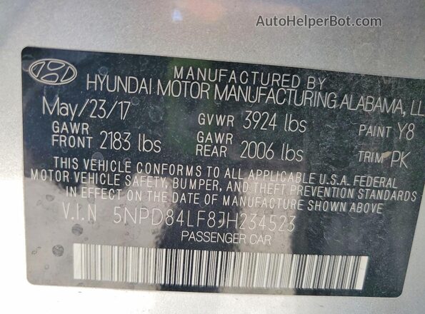 5NPD84LF8JH234523 2018 HYUNDAI ELANTRA Silver 