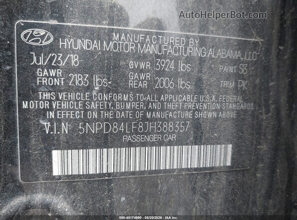5NPD84LF8JH388357 2018 HYUNDAI ELANTRA Black Engine compartment view