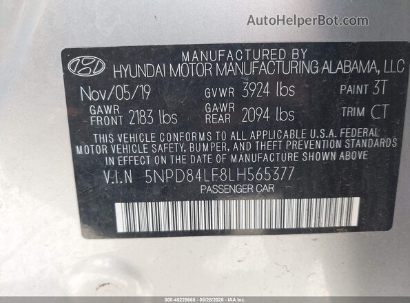 5NPD84LF8LH565377 2020 HYUNDAI ELANTRA Silver Engine compartment view